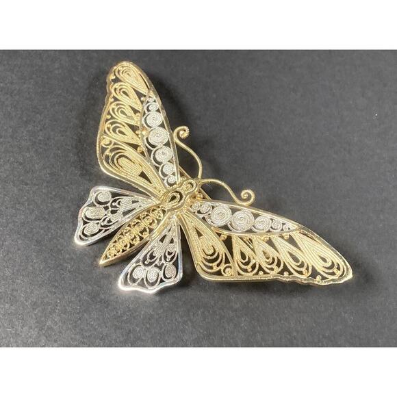 Vintage VanLou Sterling Silver Gold Plated Filigree Butterfly Pin Brooch - Picture 4 of 9